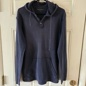 Stanley Waffle Knit Hoodie Blue Pullover Cotton Blend Mens Large Casual